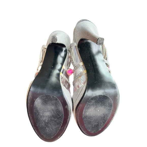 Caparros Silver Glitter Rhinestone Heels Size 7B – Strappy Evening Stilettos - Picture 3 of 11